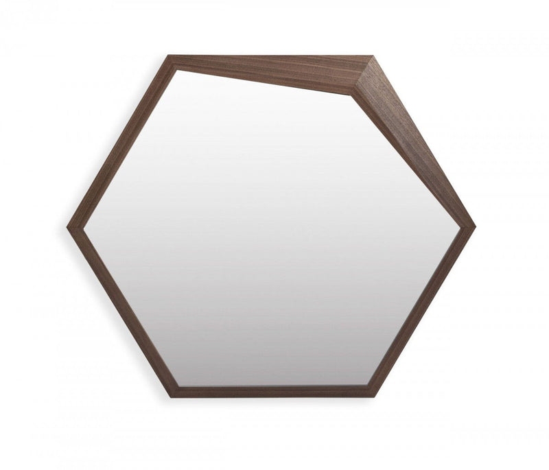 Wood Hexagon Geometric Framed Accent Mirror - Walnut