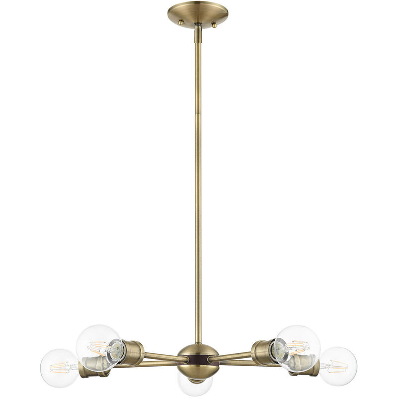 11" Five Light Dimmable Chandelier With Shades - Antiqued Brass