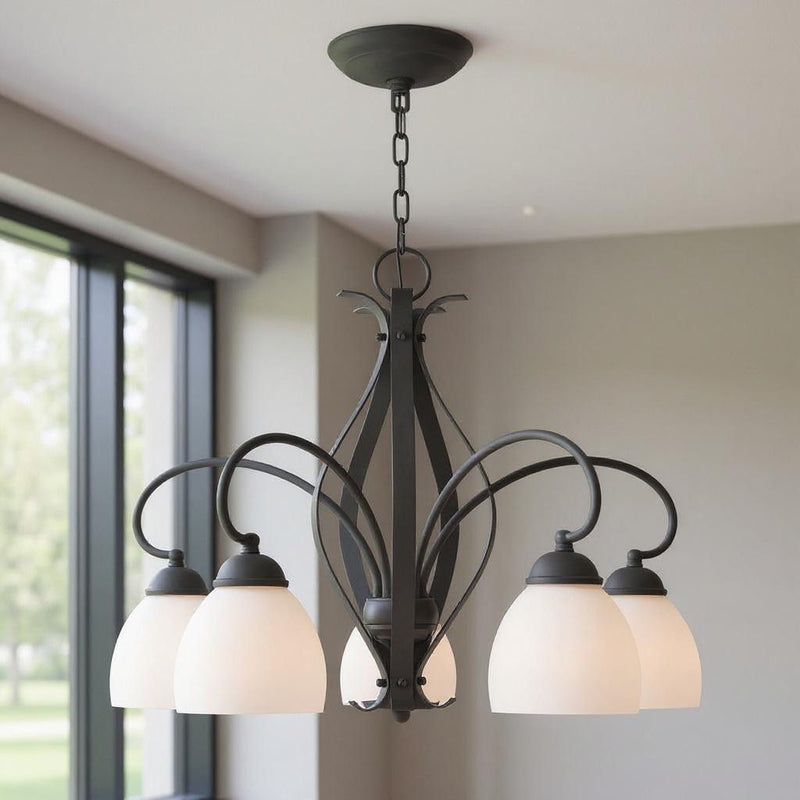 20" Five Light Dimmable Chandelier With Shades - Black
