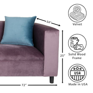 Velvet Sofa for Living Room with Pillows, Modern 3-Seater Sofas Couches for Bedroom, Office, and Apartment with Solid Wood Frame (Lavender)