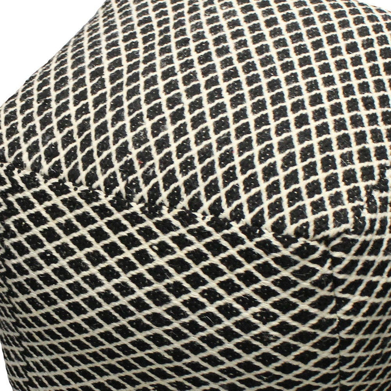 Wool Cube Geometric Pouf Ottoman - Black And Ivory