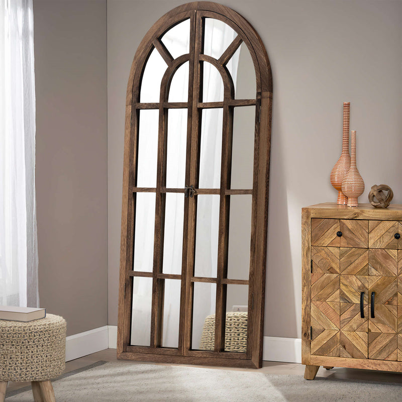 71" Solid Wood Arch Framed Full Length Mirror - Brown