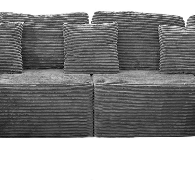 Corduroy Modular U Shaped Four Piece Corner Sectional With Console And Toss Pillows - Gray