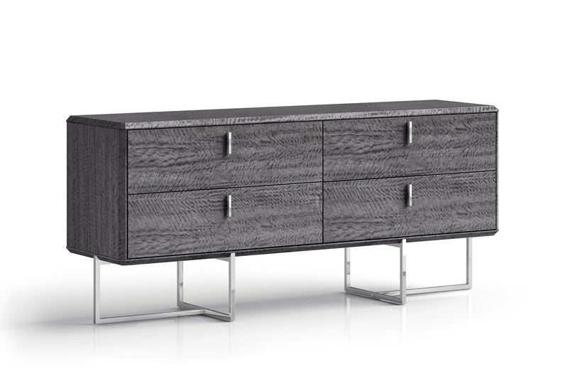 70" Wood Four Drawer Double Dresser - Gray
