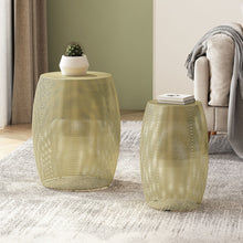 Load image into Gallery viewer, Modern Round Metal Hollow Side Table Set With Openwork Design - Gold
