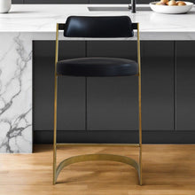 Load image into Gallery viewer, Faux Leather And Stainless Steel Low Back Counter Height Bar Chair - Black And Gold
