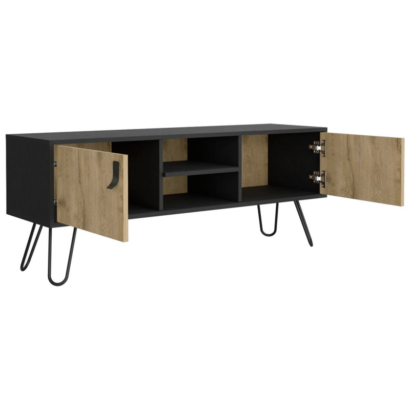 48" Cabinet Open And Enclosed Storage TV Stand - Beige And Black