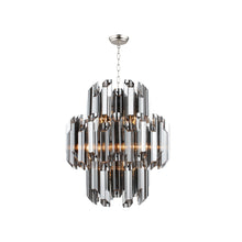Load image into Gallery viewer, Unique Statement Nine Light Metal Beveled Glass Chandelier With Shades - Silver
