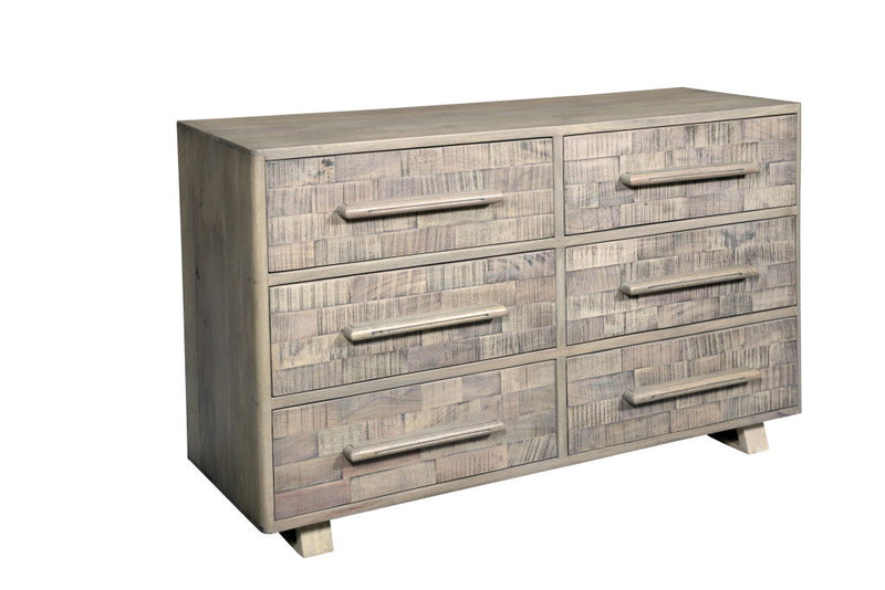57" Solid Wood Six Drawer Dresser - White