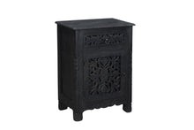 Load image into Gallery viewer, One Drawer Floral Carved Solid Wood Nightstand - Distressed Black
