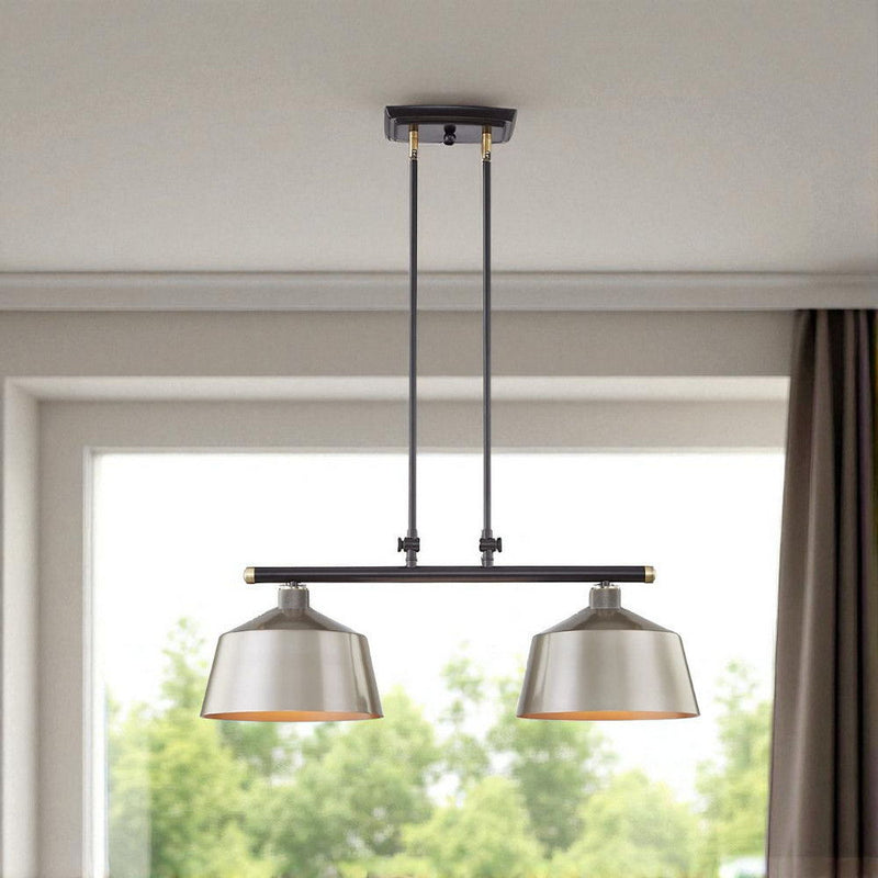 Kitchen Island Two Light Metal Dimmable Chandelier With Shades - Black / Gray