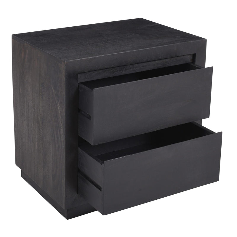 Solid Wood Distressed Two Drawer Nightstand - Brown