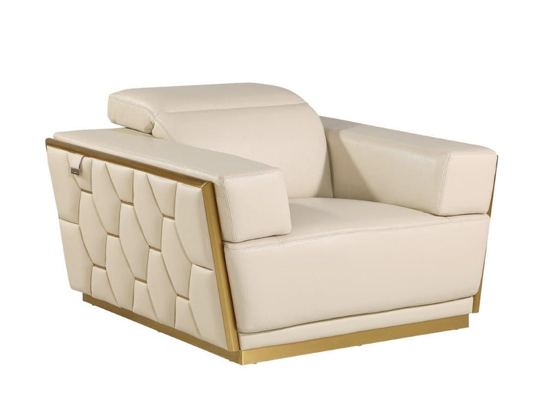 47" Italian Leather Club Chair - Beige / Gold