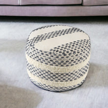 Load image into Gallery viewer, Cotton Blend Round Striped Pouf Ottoman - Ivory And Blue
