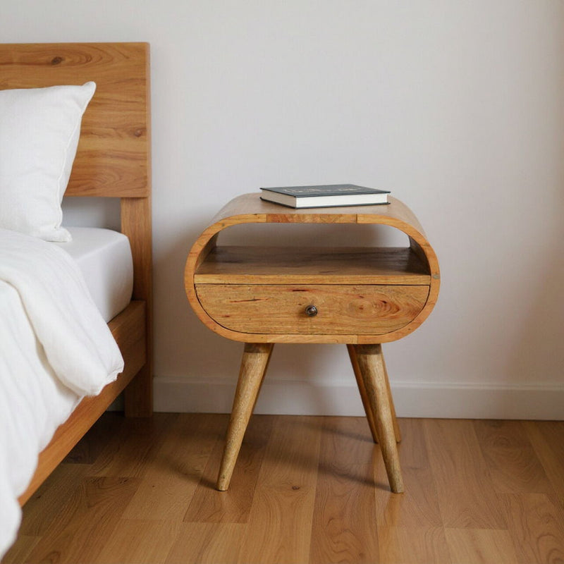 21" Solid Wood Oval One Drawer Nightstand - Natural