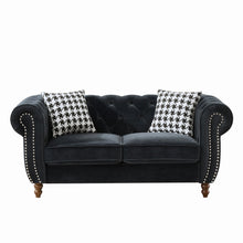 Load image into Gallery viewer, Chesterfield Upholstery Fabric Loveseat With Roll Armrest And Nailhead
