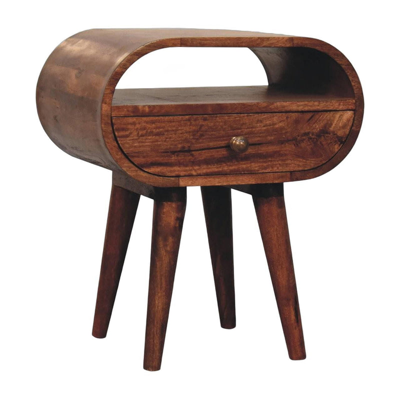Solid Wood Oval One Drawer Nightstand - Walnut