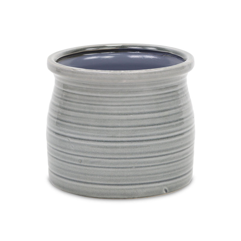 Striped Round Pot Planter (487408) - Gray