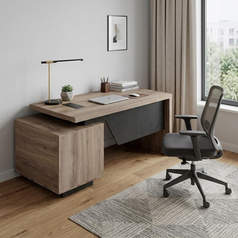 Wood Pedestal Executive Desk With Two Drawers - Walnut