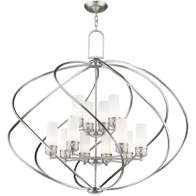 39" Twelve Light Dimmable Chandelier With Shades - Nickel