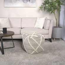 Load image into Gallery viewer, Modern Wool Rope Square Pouf Ottoman Floor Cushion - Gray / Ivory
