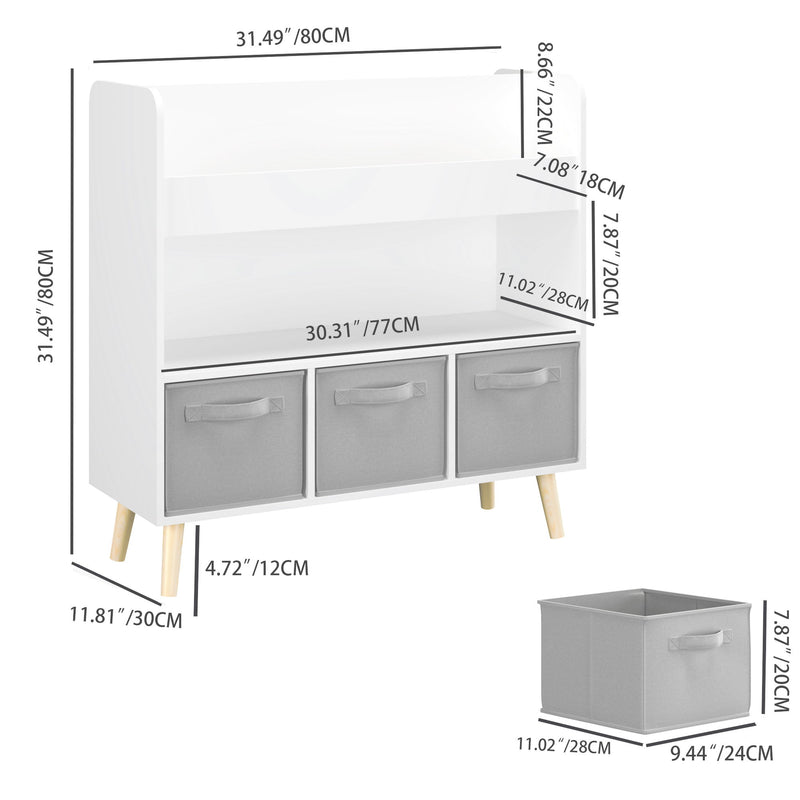 Bookshelf With 3 Bins, Storage Shelf For Toys And Books