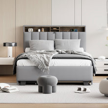Load image into Gallery viewer, Upholstered Platform Bed With Storage Headboard, Trundle &amp; 2 Drawers And A Set Of Sockets &amp; USB Ports
