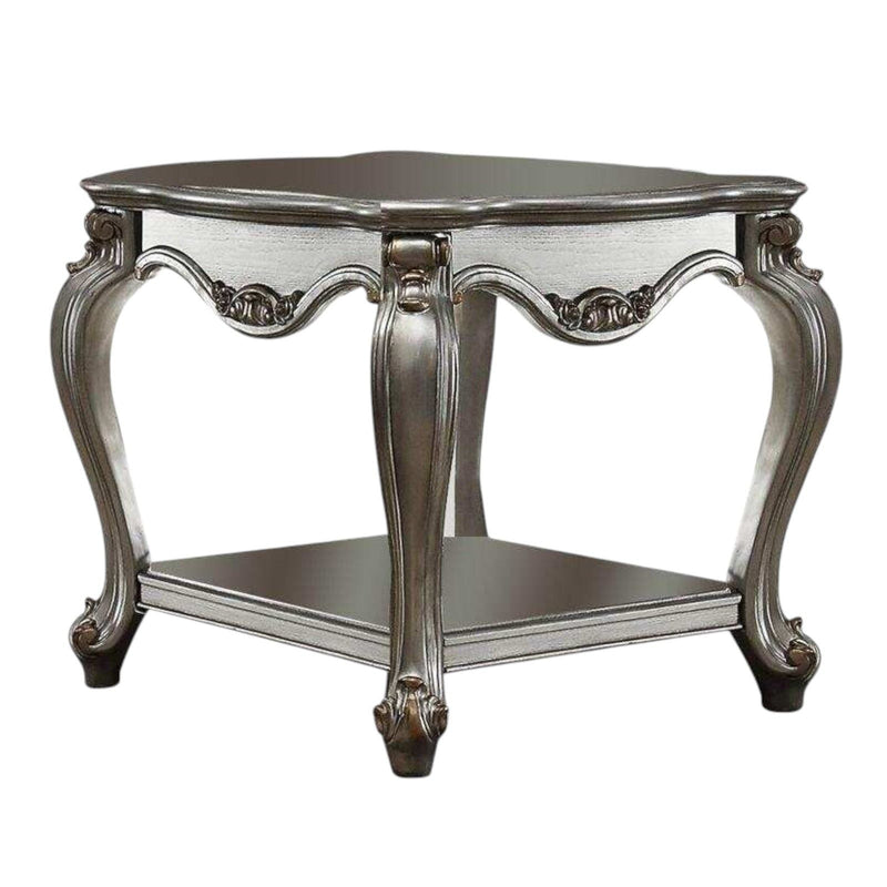 Solid Wood End Table With Shelf - Gray