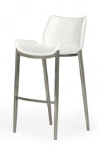 Load image into Gallery viewer, Faux Leather And Steel Low Back Bar Height Bar Chairs (Set of 2) - White And Silver
