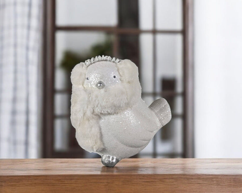 Fabric Bird Christmas Figurine (552219) - White / Silver