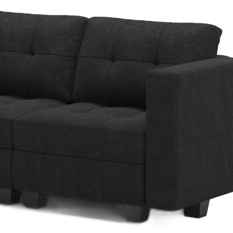 Linen Blend Modular Loveseat With Storage - Dark Gray And Black