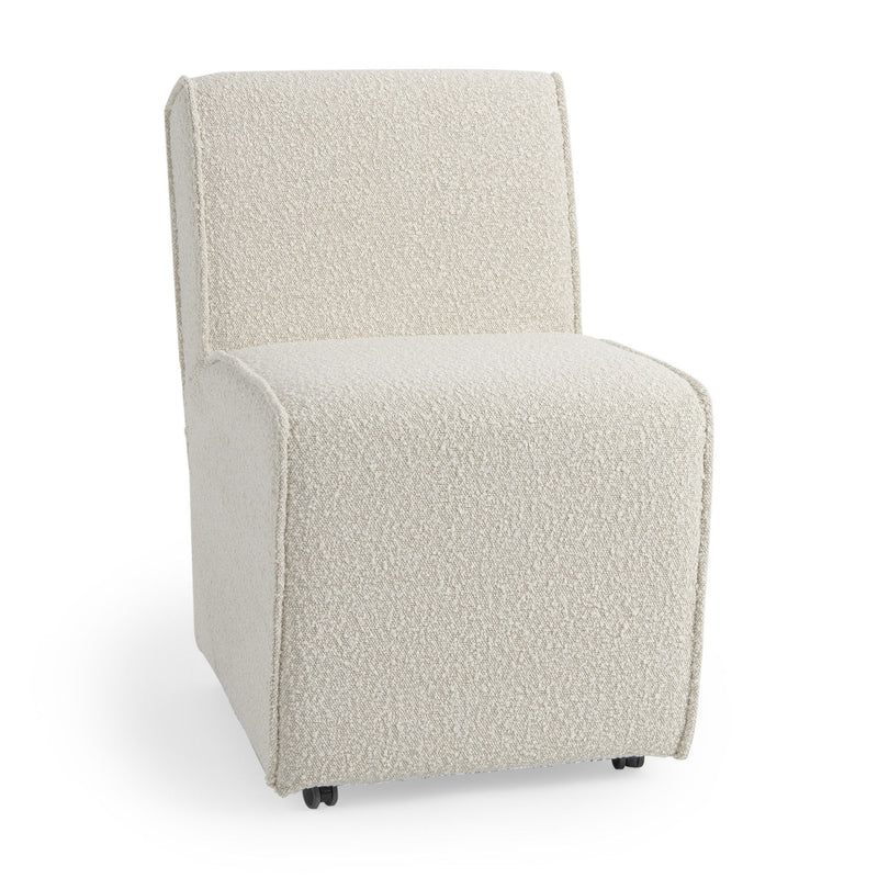 Fully Upholstered Boucle Dining Side Chair With Wheels - Cream