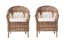 Load image into Gallery viewer, Semi Circle Back Wicker Chairs With Seat Cushions (Set of 2) - Natural
