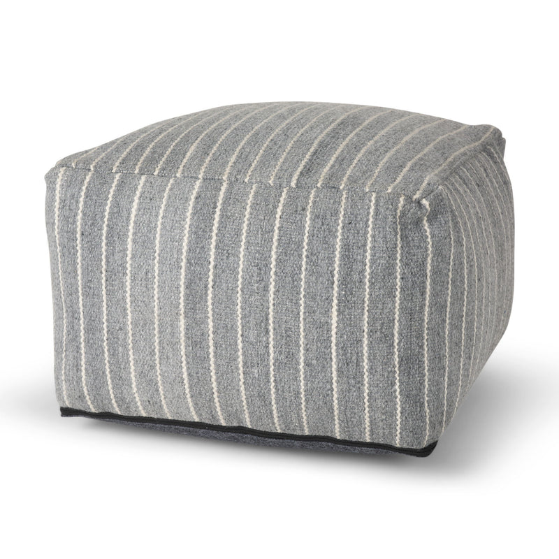 Textural Stripe Cube Pouf Ottoman - Blue / White