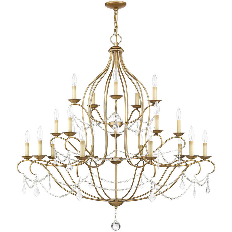 Twelve Light Dimmable Chandelier With Shades - Antiqued Gold