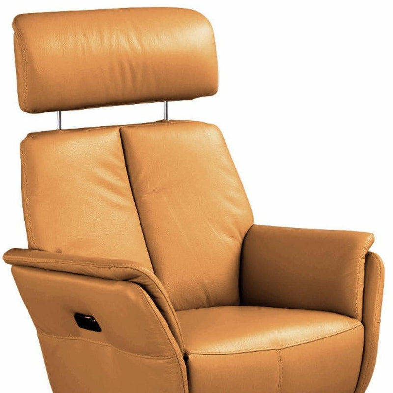 Genuine Leather Power Swivel Recliner - Camel