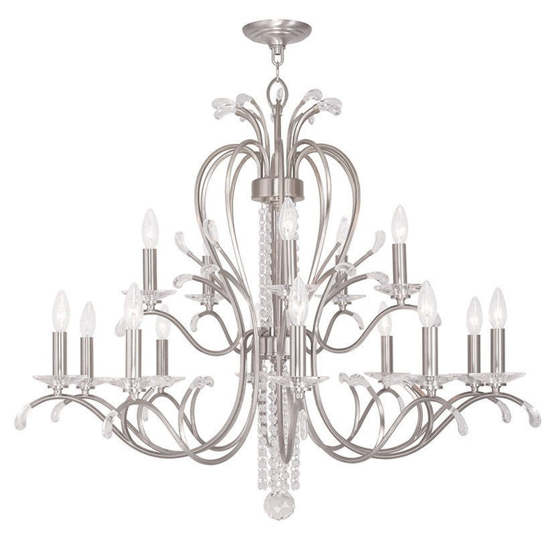 Multi Light Metal Dimmable Chandelier With Shades - Nickel / Clear
