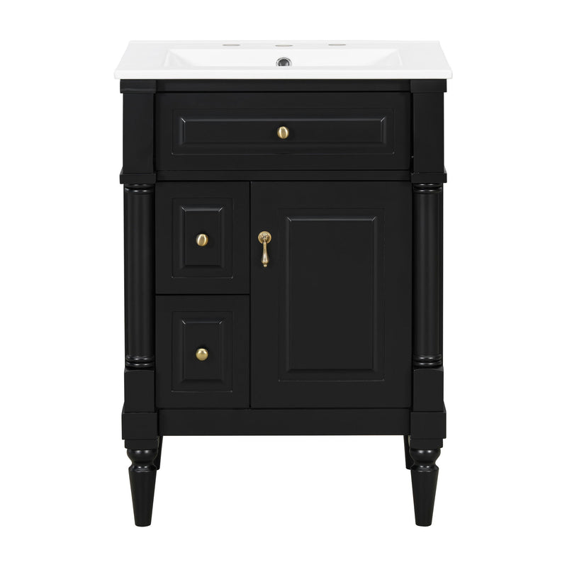 Freestanding Bathroom Vanity With Sink, Adjustable Shelf & Flip Drawer