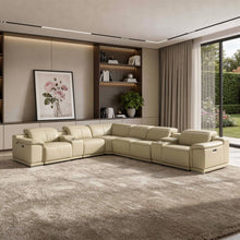 Load image into Gallery viewer, Italian Leather Power Reclining U Shaped Eight Piece Corner Sectional With Console - Beige
