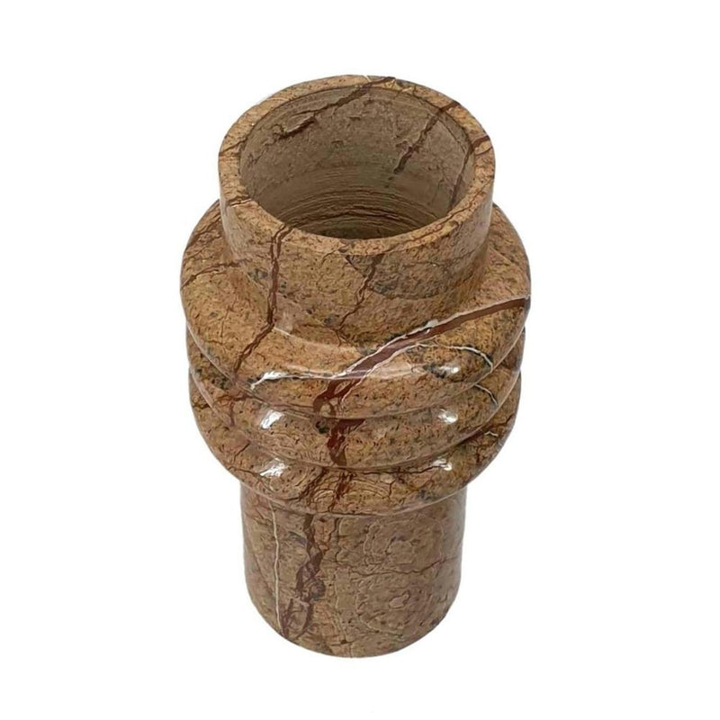 Genuine Marble Ridged Table Vase - Brown
