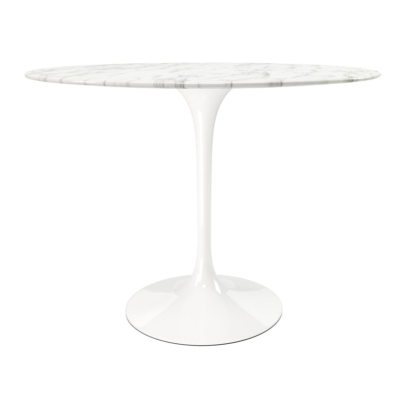 40" Rounded Stone And Metal Pedestal Base Dining Table - White
