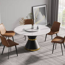 Load image into Gallery viewer, 53" Modern Artificial Stone Round Carbon Steel Base Dining Table, Can Accommodate 6 People, Artificial Stone Turntable - White / Black
