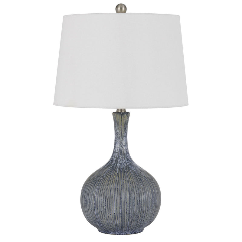 Ceramic Round Table Lamp With Empire Shade - Stone White
