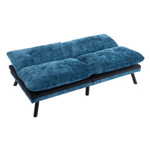 Convertible Sofa Bed  Loveseat Futon Bed Breathable Adjustable Lounge Couch with Metal Legs,Futon Sets for Compact Living Space  Chenille-Blue