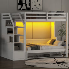 Load image into Gallery viewer, Full Long Loft Bed With Storage Staircase, Murphy Bed, LED Light - White

