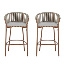 Load image into Gallery viewer, Lodi - Outdoor Matal Rope Barstool, Teak / Beige (Set of 2) - Teak / Beige
