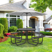 Load image into Gallery viewer, Round Outdoor Steel Picnic Table With Umbrella Pole - Black
