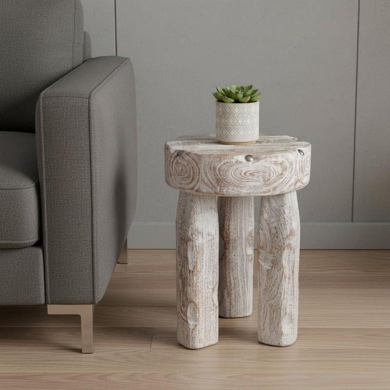 19" Solid Wood Round End Table - White