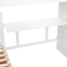 Load image into Gallery viewer, Twin-Twin over Full L-Shaped Bunk Bed With 3 Drawers, Portable Desk and Wardrobe, White
