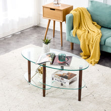 Load image into Gallery viewer, Transparent Oval Glass Coffee Table, Modern Table In Living Room Oak Wood Leg Tea Table 3-Layer Glass Table
